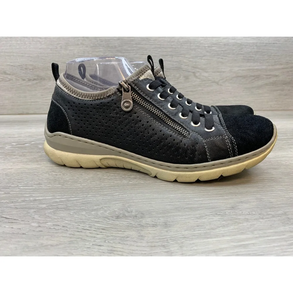Rieker Women's Sneakers Memosoft Black Leather Suede Zip Comfort 8.5 Shoes